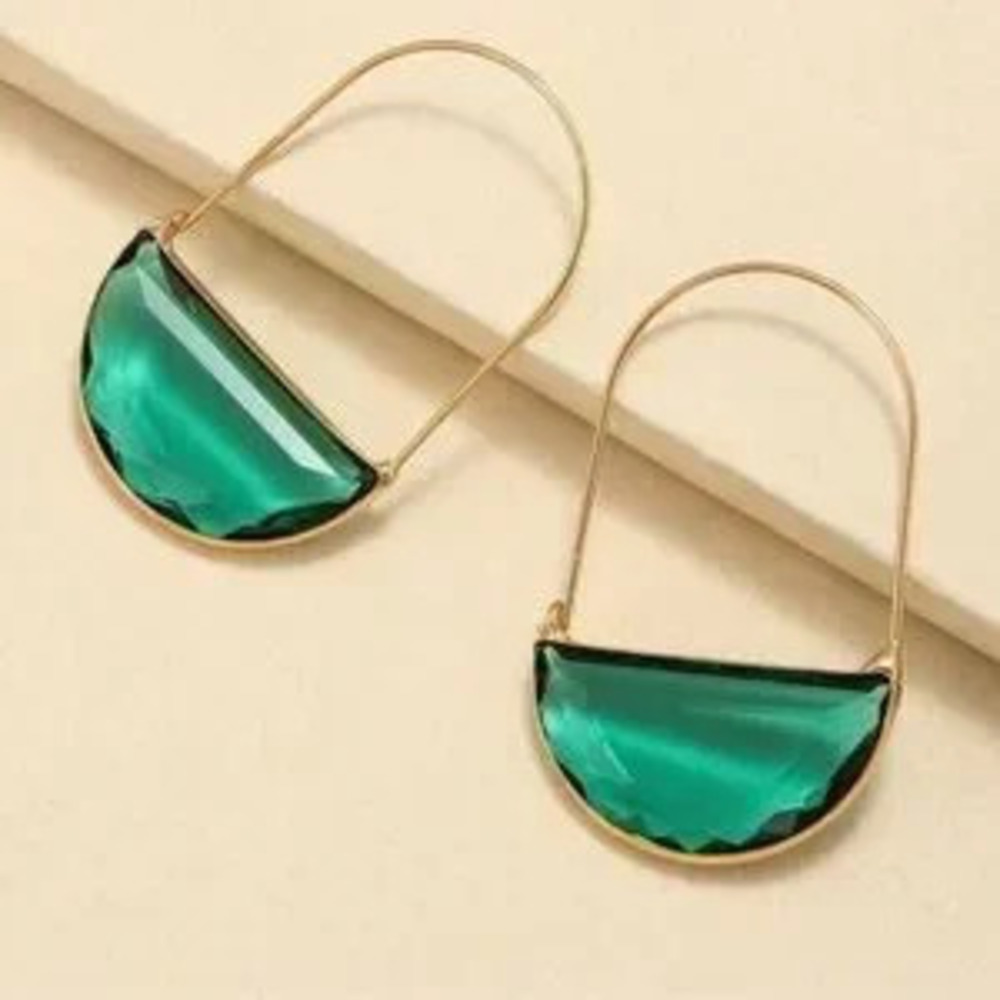 Gold & Teal Crescent Earrings C Boho Chic Statement Dangle